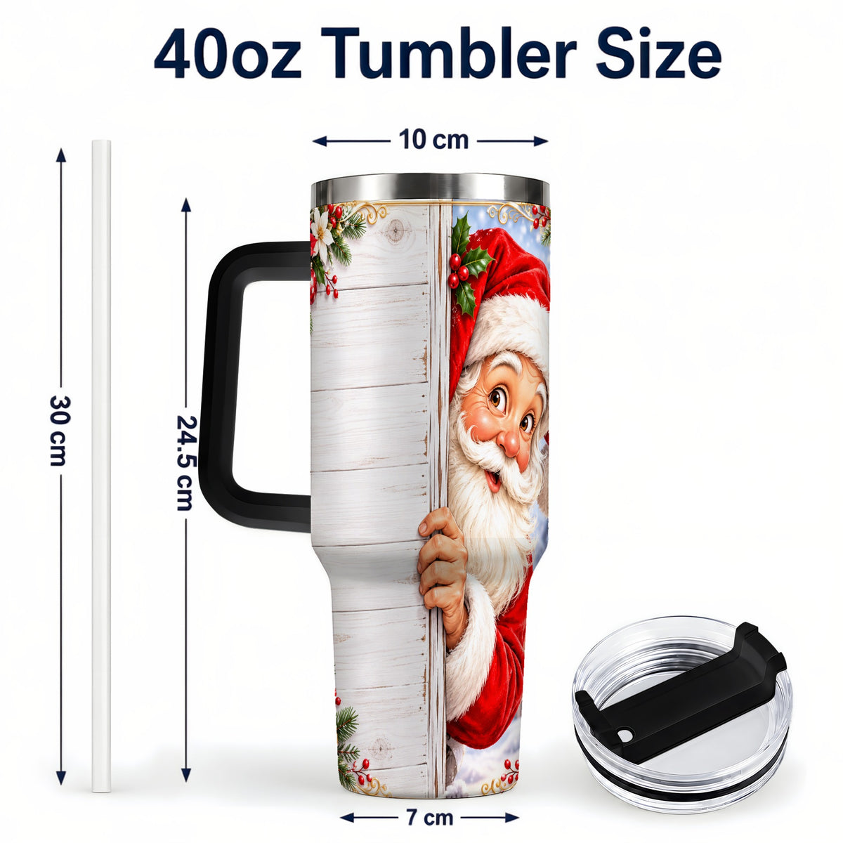 #pl[40oz|Black] Christmas Santa 40oz Tumbler with Handle, Holiday Travel Cup