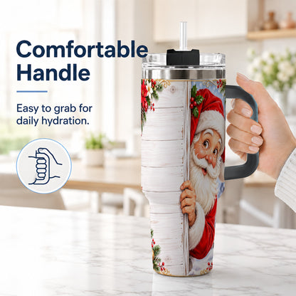 #pl[40oz|Black] Christmas Santa 40oz Tumbler with Handle, Holiday Travel Cup
