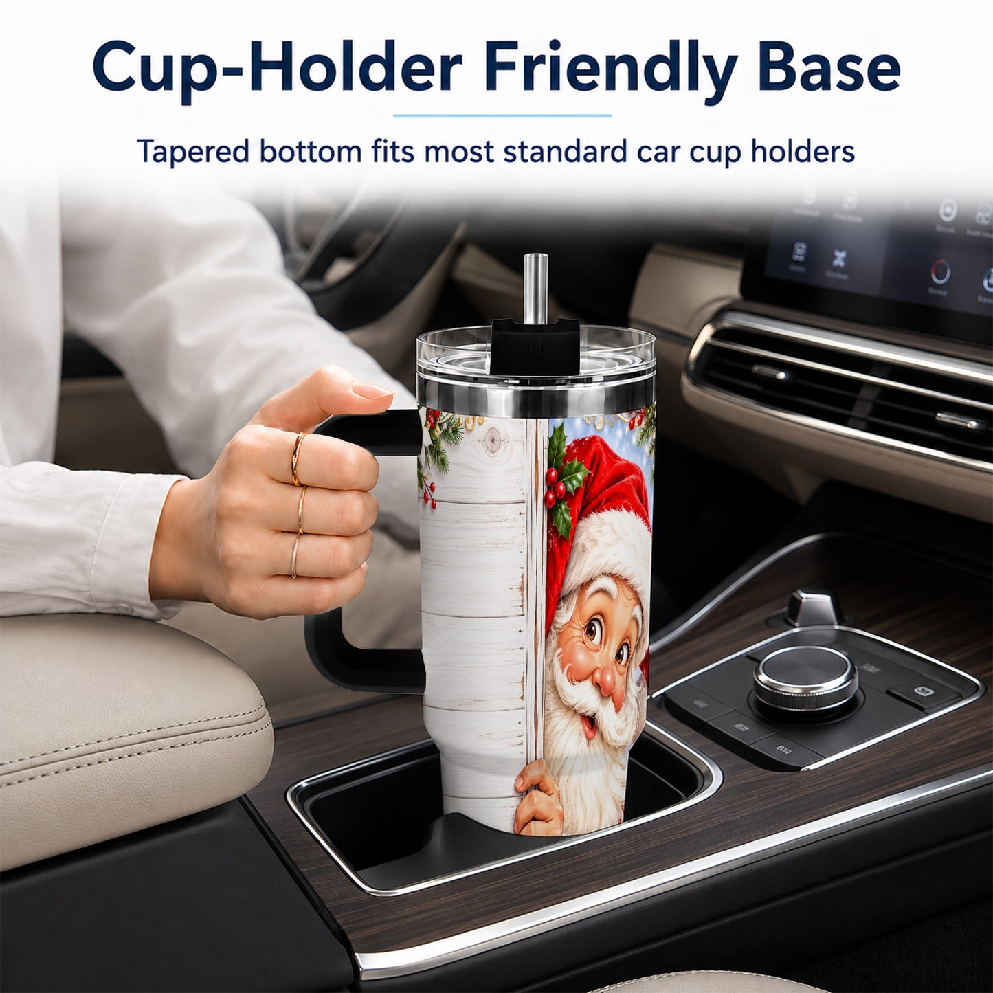 #pl[40oz|Black] Christmas Santa 40oz Tumbler with Handle, Holiday Travel Cup