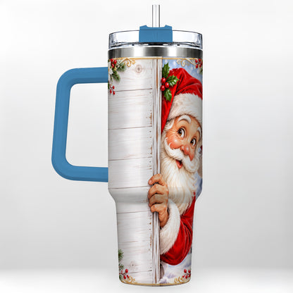 #pl[40oz|Blue] Christmas Santa 40oz Tumbler with Handle, Holiday Travel Cup