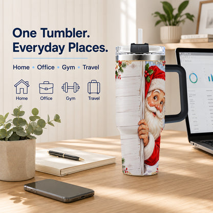 #pl[40oz|Black] Christmas Santa 40oz Tumbler with Handle, Holiday Travel Cup