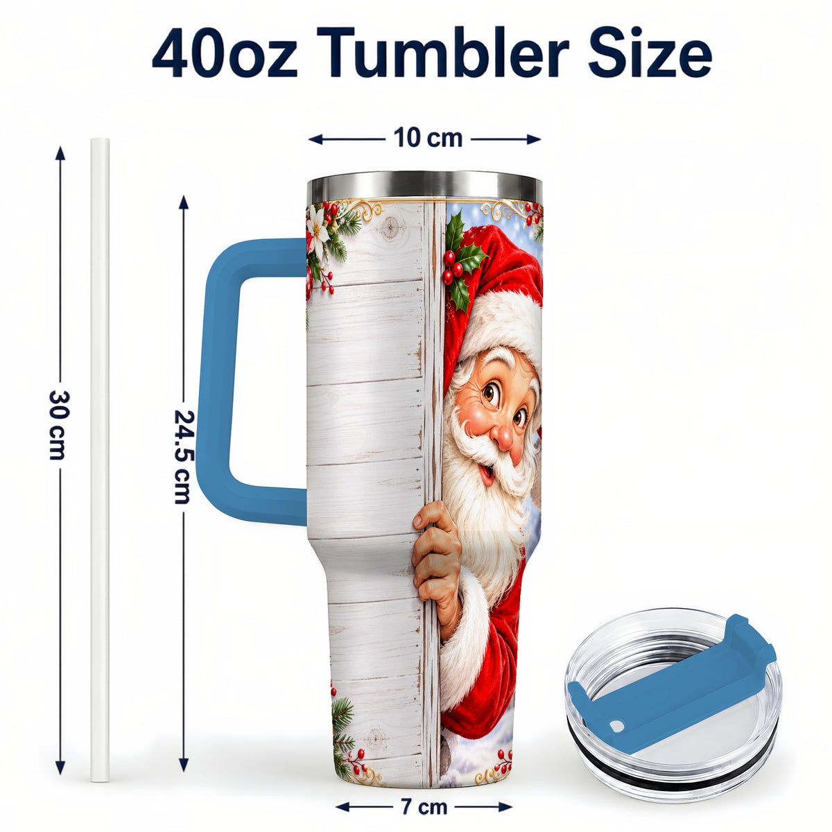#pl[40oz|Blue] Christmas Santa 40oz Tumbler with Handle, Holiday Travel Cup