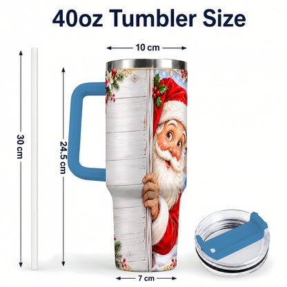 #pl[40oz|Blue] Christmas Santa 40oz Tumbler with Handle, Holiday Travel Cup