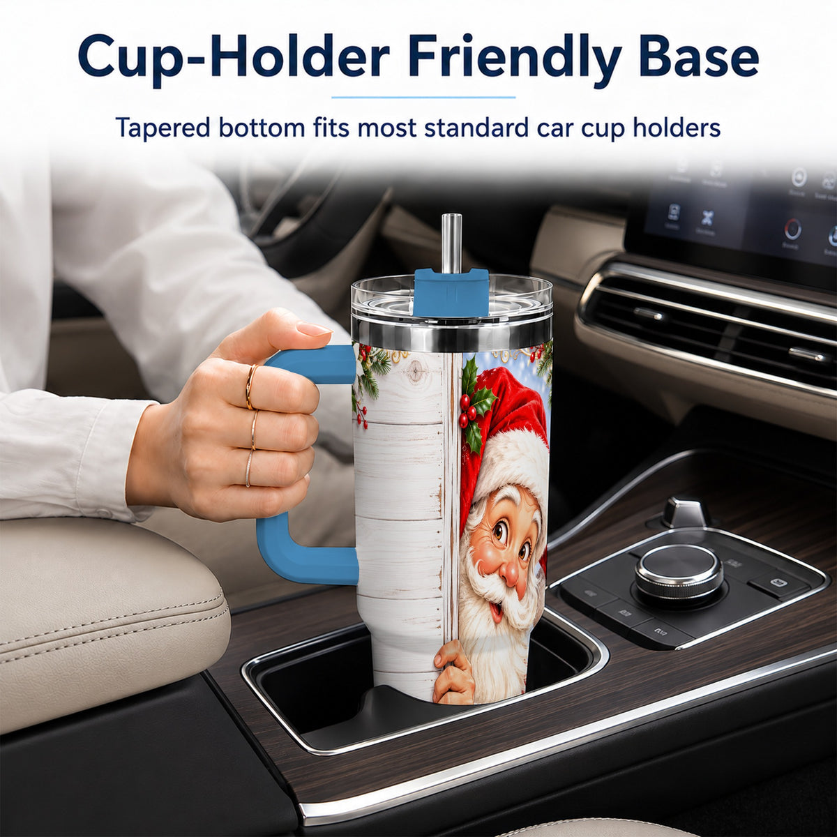 #pl[40oz|Blue] Christmas Santa 40oz Tumbler with Handle, Holiday Travel Cup