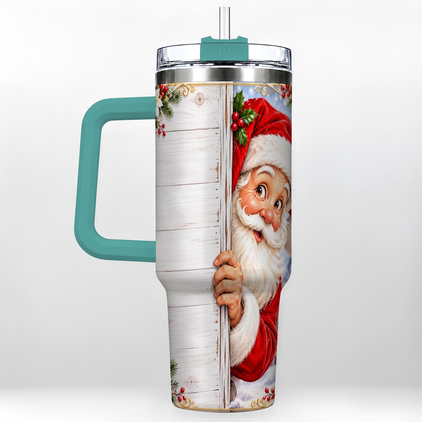#pl[40oz|Green] Christmas Santa 40oz Tumbler with Handle, Holiday Travel Cup