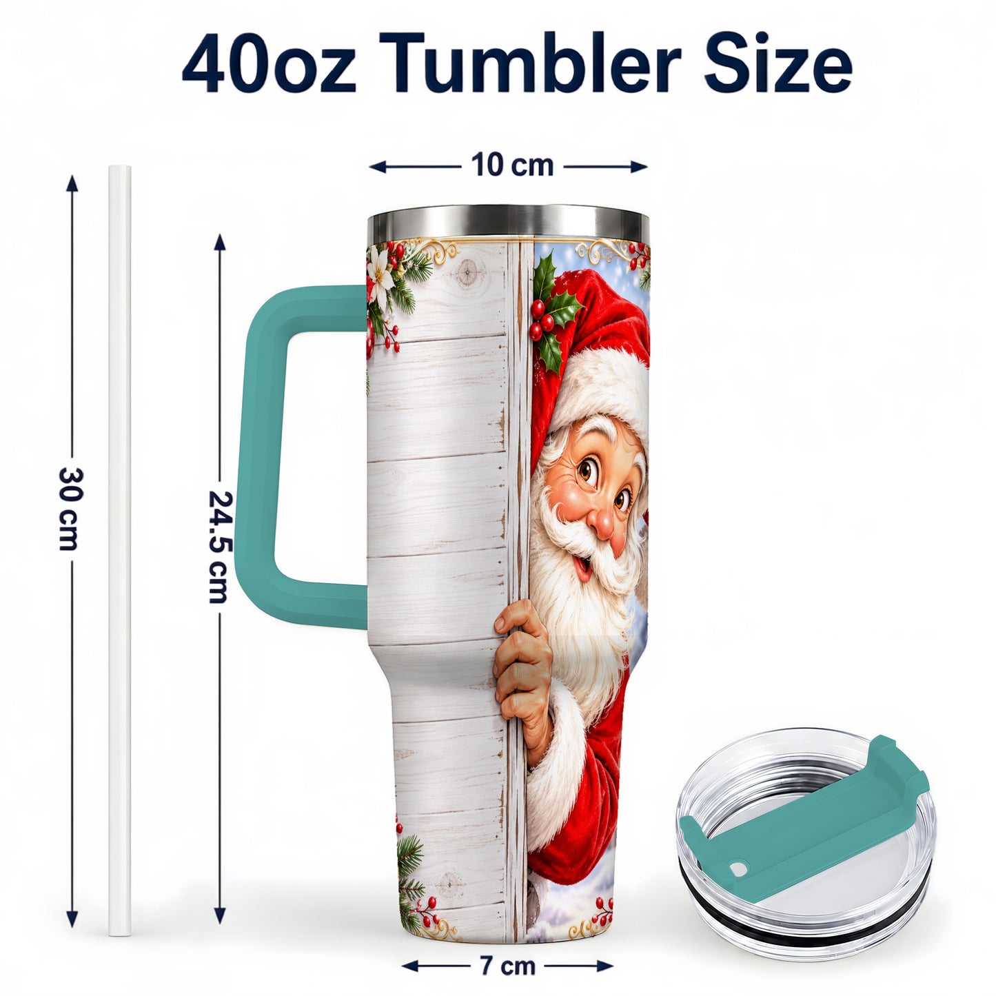 #pl[40oz|Green] Christmas Santa 40oz Tumbler with Handle, Holiday Travel Cup