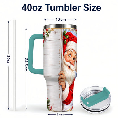 #pl[40oz|Green] Christmas Santa 40oz Tumbler with Handle, Holiday Travel Cup