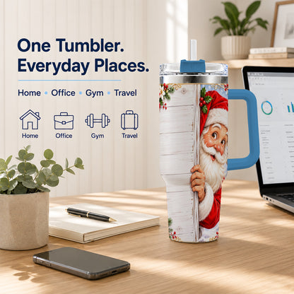 #pl[40oz|Blue] Christmas Santa 40oz Tumbler with Handle, Holiday Travel Cup
