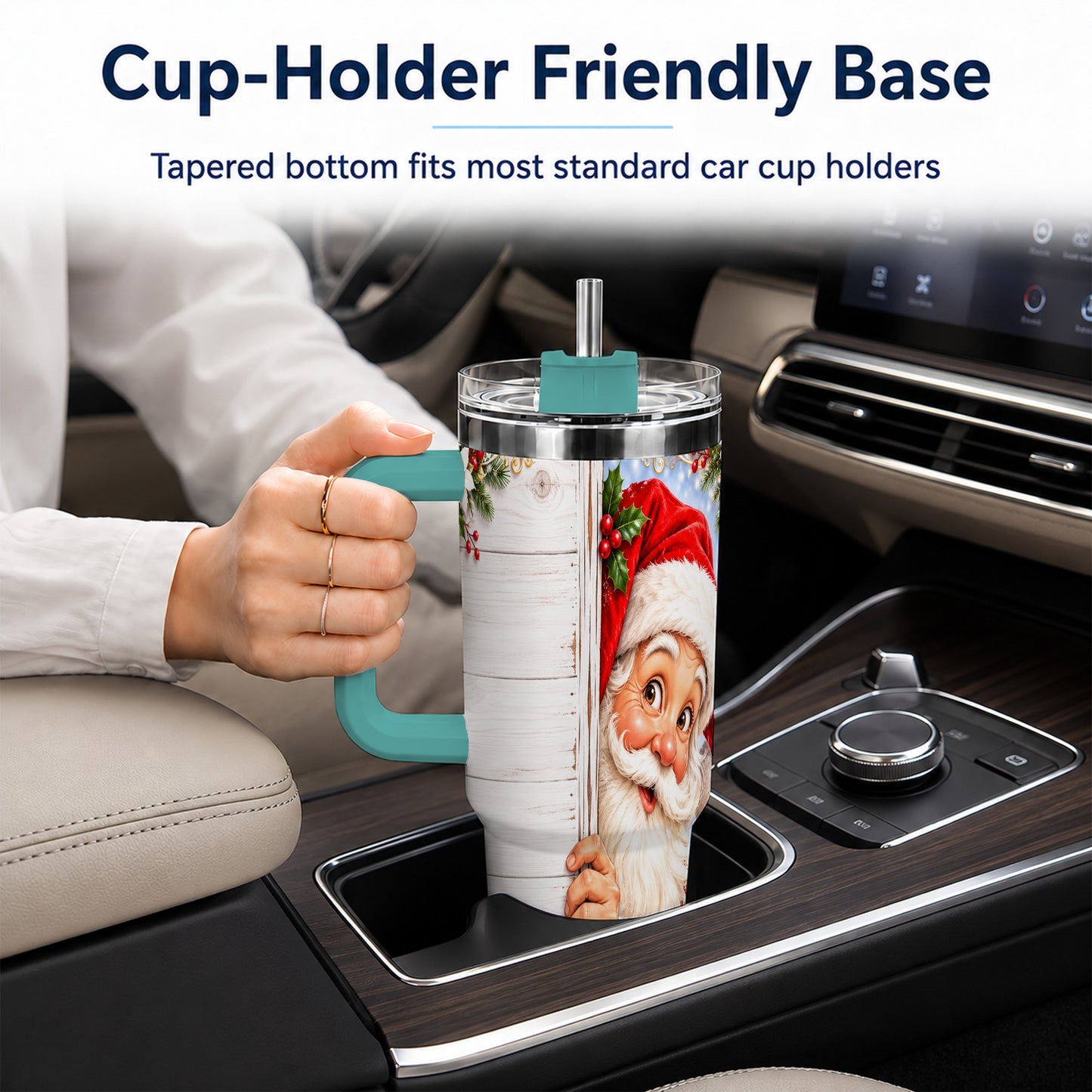 #pl[40oz|Green] Christmas Santa 40oz Tumbler with Handle, Holiday Travel Cup