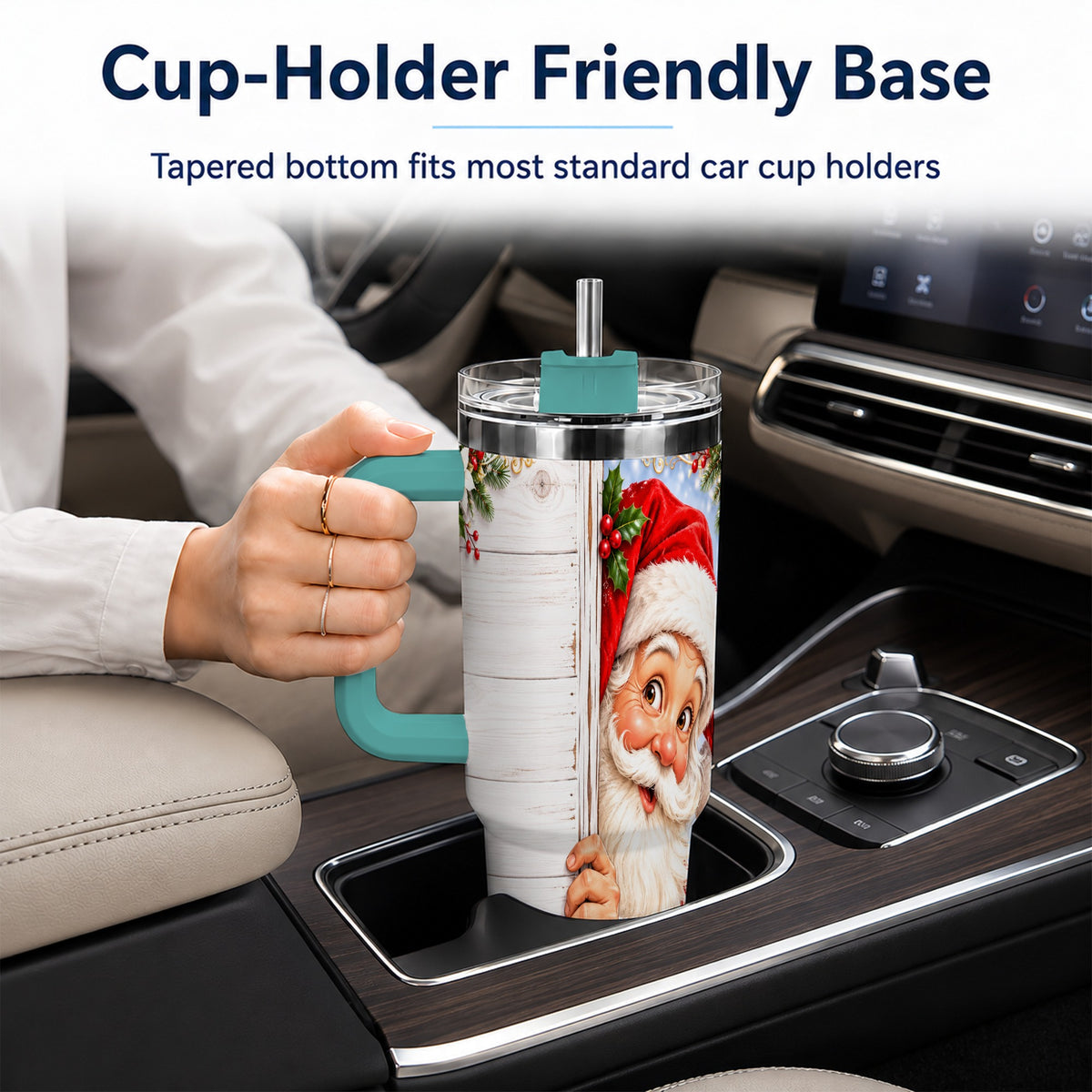#pl[40oz|Green] Christmas Santa 40oz Tumbler with Handle, Holiday Travel Cup