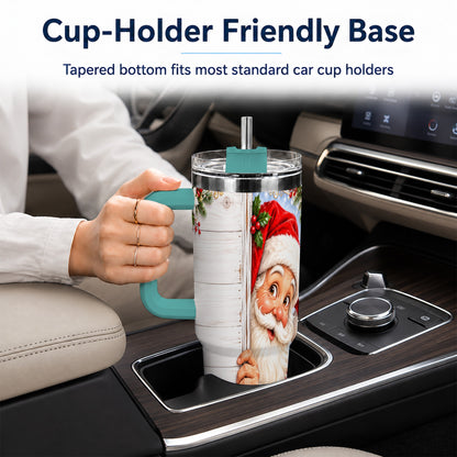 #pl[40oz|Green] Christmas Santa 40oz Tumbler with Handle, Holiday Travel Cup