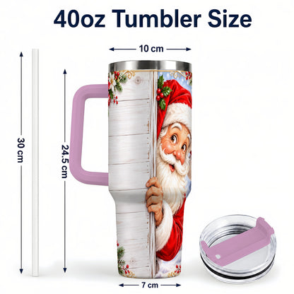 #pl[40oz|Pink] Christmas Santa 40oz Tumbler with Handle, Holiday Travel Cup