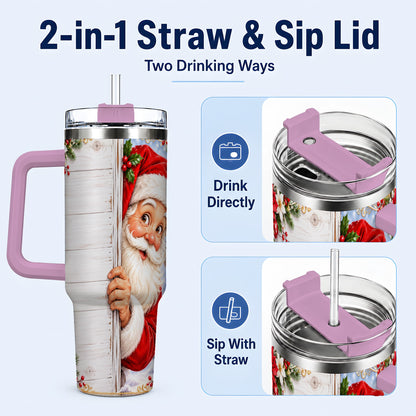 #pl[40oz|Pink] Christmas Santa 40oz Tumbler with Handle, Holiday Travel Cup