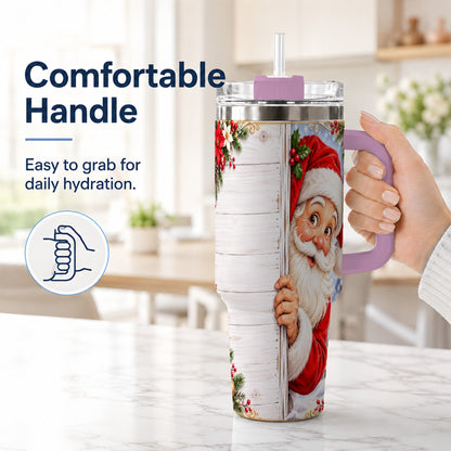 #pl[40oz|Pink] Christmas Santa 40oz Tumbler with Handle, Holiday Travel Cup