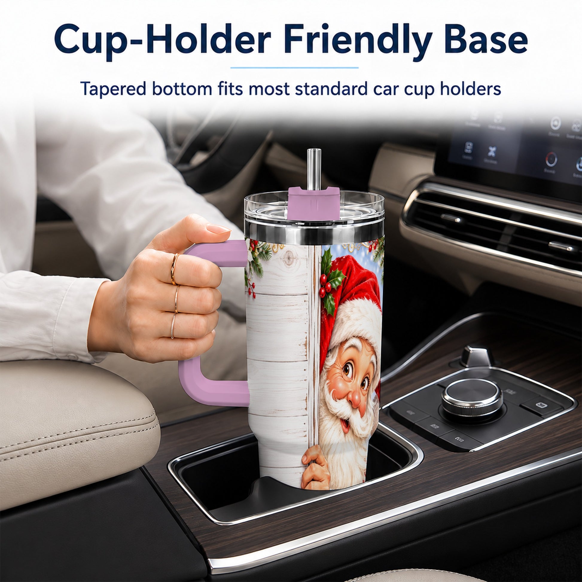 #pl[40oz|Pink] Christmas Santa 40oz Tumbler with Handle, Holiday Travel Cup