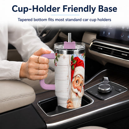 #pl[40oz|Pink] Christmas Santa 40oz Tumbler with Handle, Holiday Travel Cup