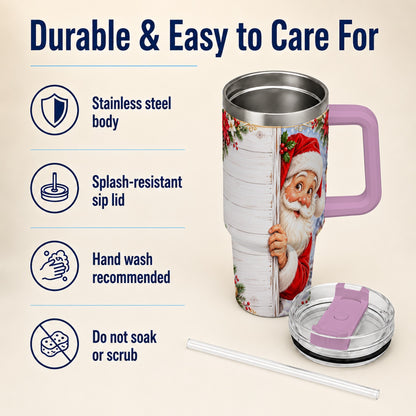 #pl[40oz|Pink] Christmas Santa 40oz Tumbler with Handle, Holiday Travel Cup
