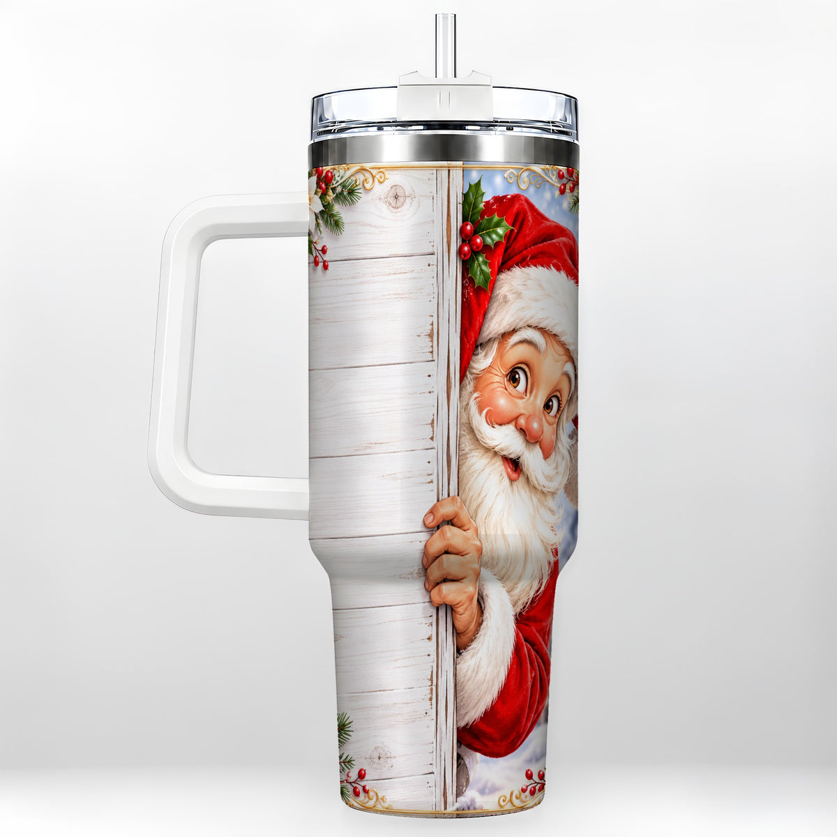 Christmas Santa 40oz Tumbler with Handle, Holiday Travel Cup