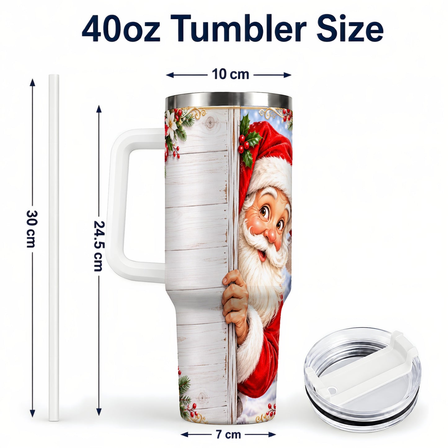 #pl[40oz|White] Christmas Santa 40oz Tumbler with Handle, Holiday Travel Cup
