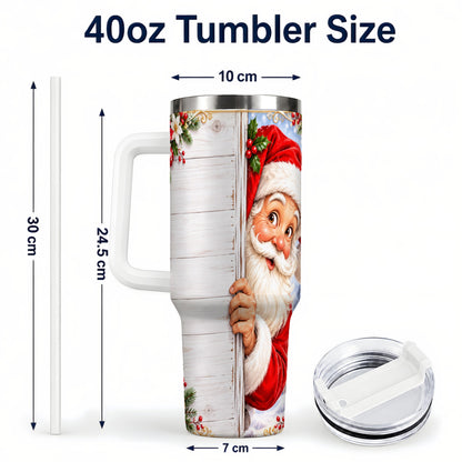 #pl[40oz|White] Christmas Santa 40oz Tumbler with Handle, Holiday Travel Cup