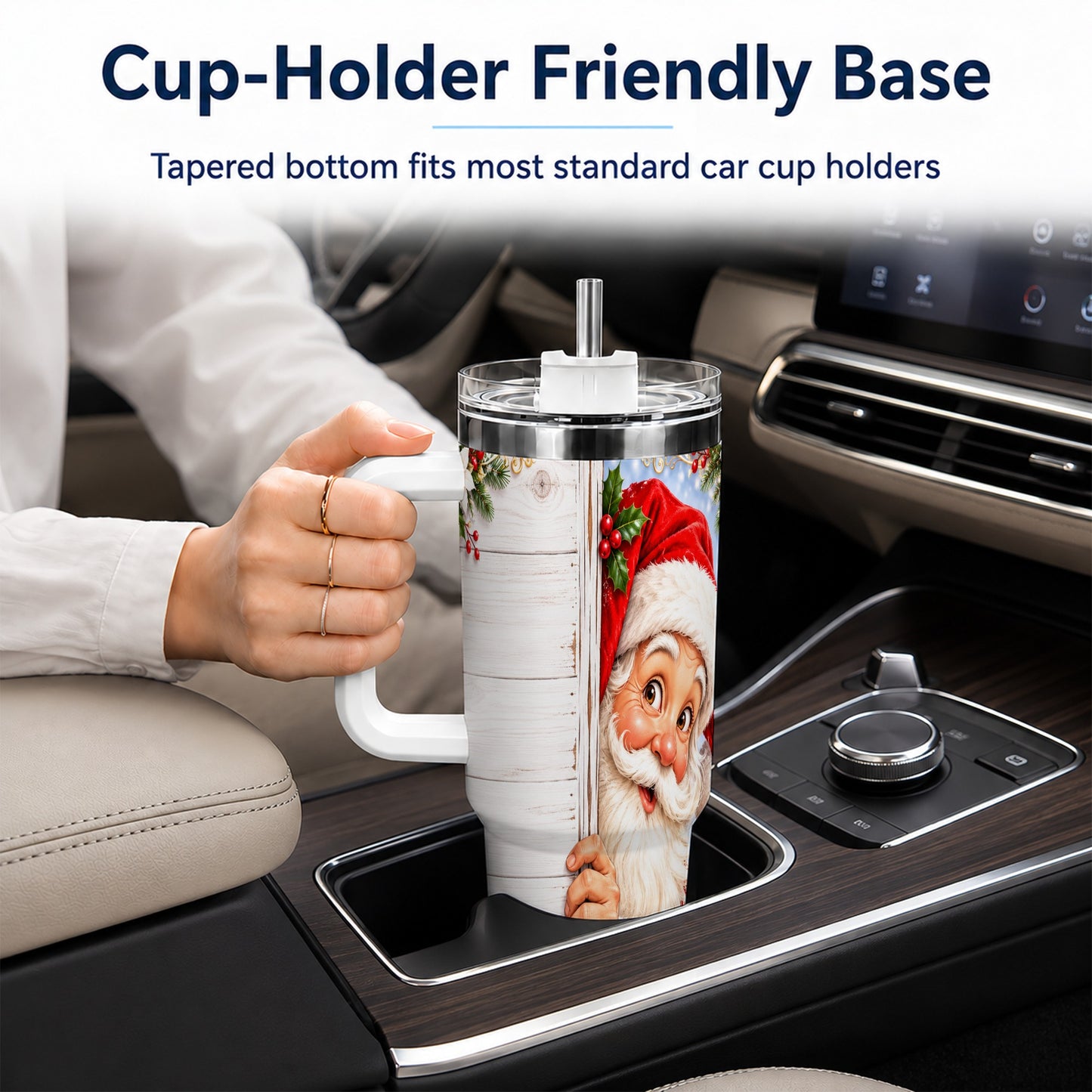 #pl[40oz|White] Christmas Santa 40oz Tumbler with Handle, Holiday Travel Cup