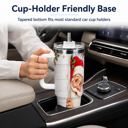 #pl[40oz|White] Christmas Santa 40oz Tumbler with Handle, Holiday Travel Cup