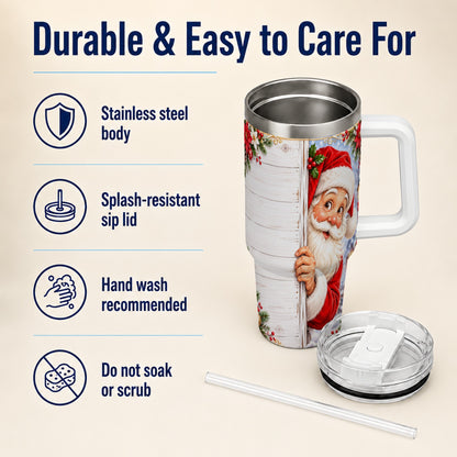 #pl[40oz|White] Christmas Santa 40oz Tumbler with Handle, Holiday Travel Cup
