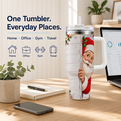 #pl[40oz|White] Christmas Santa 40oz Tumbler with Handle, Holiday Travel Cup