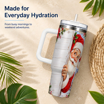 #pl[40oz|White] Christmas Santa 40oz Tumbler with Handle, Holiday Travel Cup