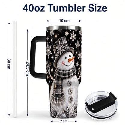 #pl[40oz|Black] Crystal Snowman 40oz Tumbler with Handle, Winter Stainless Steel Travel Cup