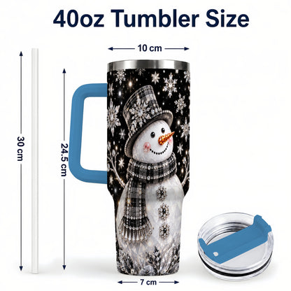 #pl[40oz|Blue] Crystal Snowman 40oz Tumbler with Handle, Winter Stainless Steel Travel Cup