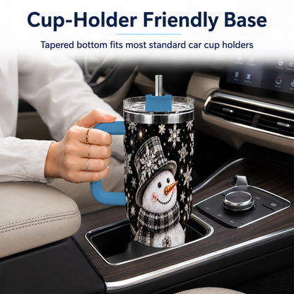 #pl[40oz|Blue] Crystal Snowman 40oz Tumbler with Handle, Winter Stainless Steel Travel Cup