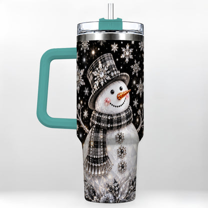 #pl[40oz|Green] Crystal Snowman 40oz Tumbler with Handle, Winter Stainless Steel Travel Cup