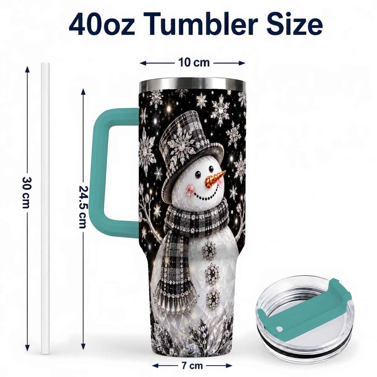 #pl[40oz|Green] Crystal Snowman 40oz Tumbler with Handle, Winter Stainless Steel Travel Cup