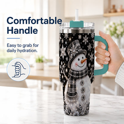 #pl[40oz|Green] Crystal Snowman 40oz Tumbler with Handle, Winter Stainless Steel Travel Cup
