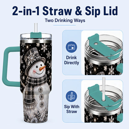 #pl[40oz|Green] Crystal Snowman 40oz Tumbler with Handle, Winter Stainless Steel Travel Cup