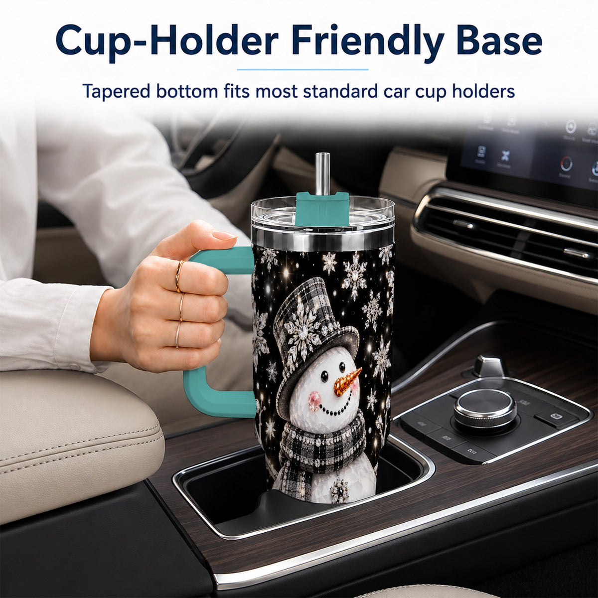 #pl[40oz|Green] Crystal Snowman 40oz Tumbler with Handle, Winter Stainless Steel Travel Cup