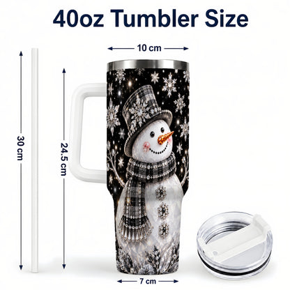 #pl[40oz|White] Crystal Snowman 40oz Tumbler with Handle, Winter Stainless Steel Travel Cup