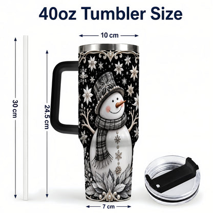 #pl[40oz|Black] Pearl Snowman 40oz Tumbler with Handle, Winter Stainless Steel Travel Cup