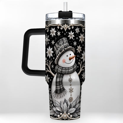 #pl[40oz|Black] Pearl Snowman 40oz Tumbler with Handle, Winter Stainless Steel Travel Cup