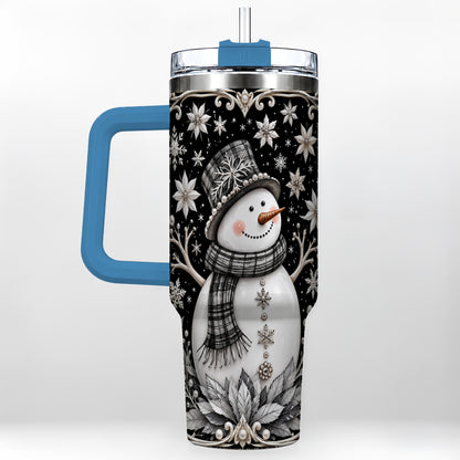 #pl[40oz|Blue] Pearl Snowman 40oz Tumbler with Handle, Winter Stainless Steel Travel Cup