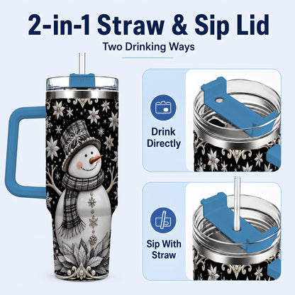 #pl[40oz|Blue] Pearl Snowman 40oz Tumbler with Handle, Winter Stainless Steel Travel Cup