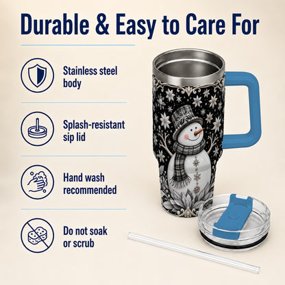 #pl[40oz|Blue] Pearl Snowman 40oz Tumbler with Handle, Winter Stainless Steel Travel Cup