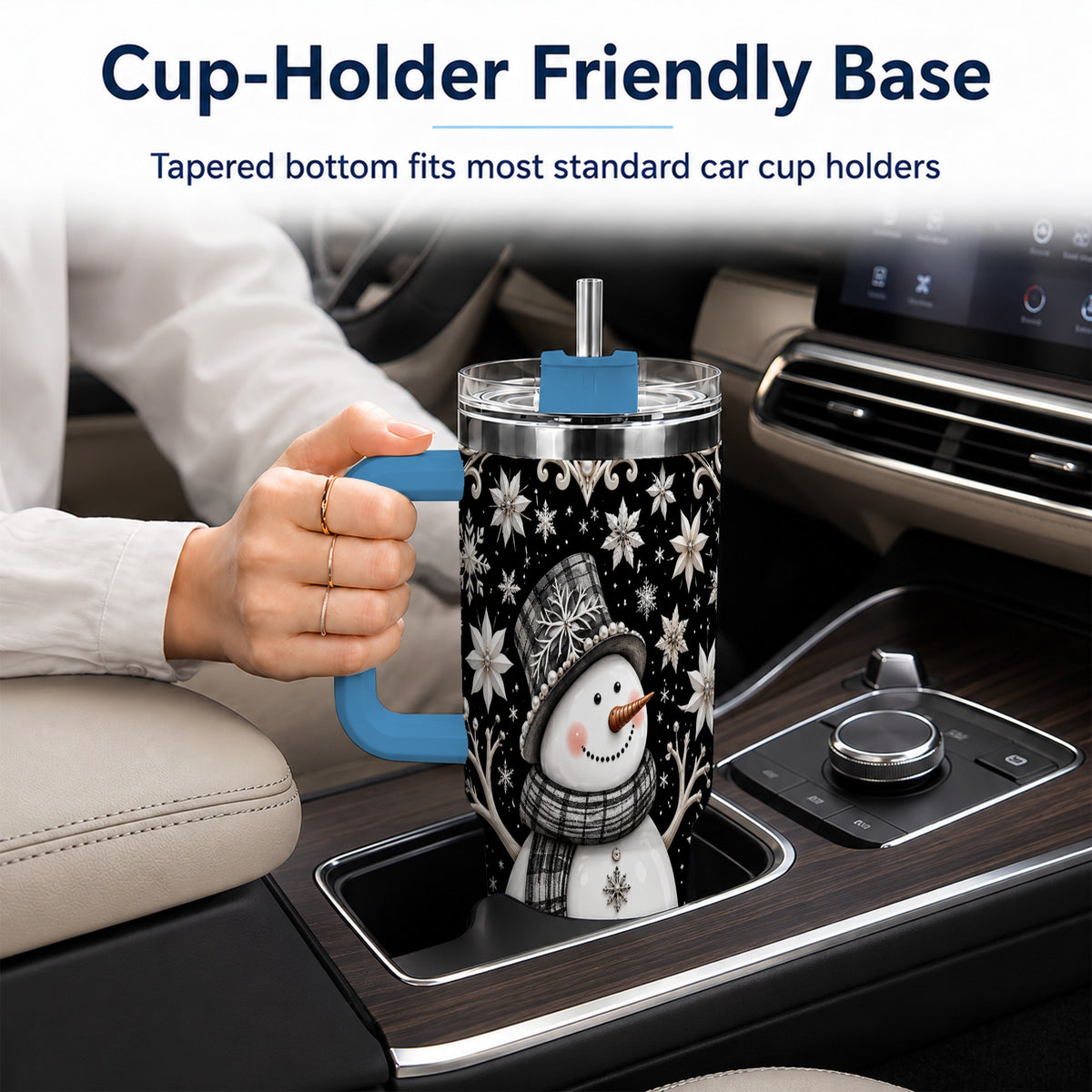 #pl[40oz|Blue] Pearl Snowman 40oz Tumbler with Handle, Winter Stainless Steel Travel Cup