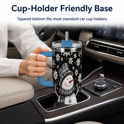 #pl[40oz|Blue] Pearl Snowman 40oz Tumbler with Handle, Winter Stainless Steel Travel Cup