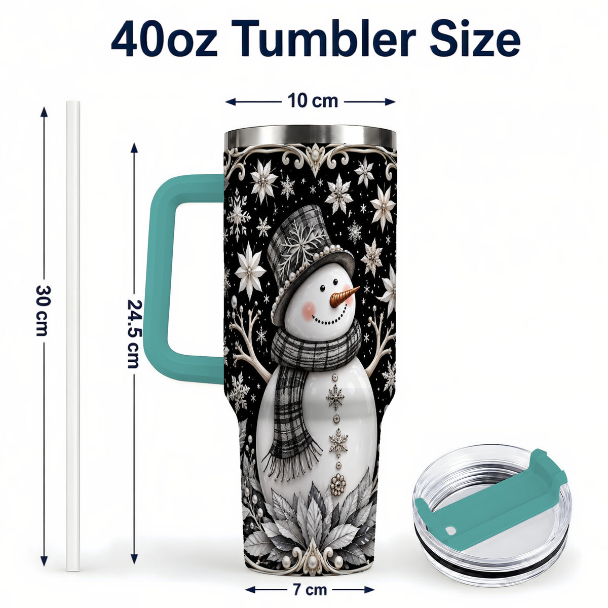 #pl[40oz|Green] Pearl Snowman 40oz Tumbler with Handle, Winter Stainless Steel Travel Cup