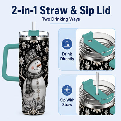 #pl[40oz|Green] Pearl Snowman 40oz Tumbler with Handle, Winter Stainless Steel Travel Cup
