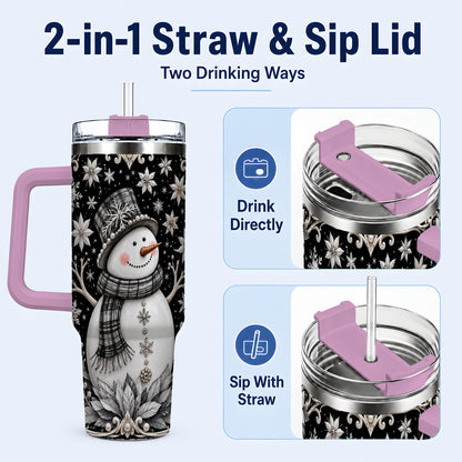 #pl[40oz|Pink] Pearl Snowman 40oz Tumbler with Handle, Winter Stainless Steel Travel Cup