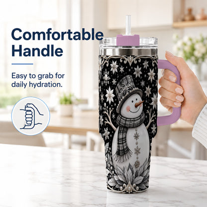 #pl[40oz|Pink] Pearl Snowman 40oz Tumbler with Handle, Winter Stainless Steel Travel Cup