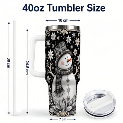 #pl[40oz|White] Pearl Snowman 40oz Tumbler with Handle, Winter Stainless Steel Travel Cup